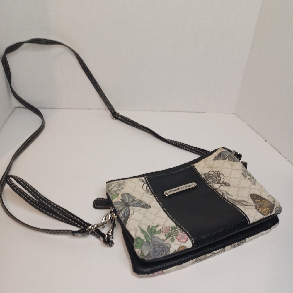 Stone Mountain Monarch Floral Trifecta Crossbody Bag Many Pouches/Pockets‎